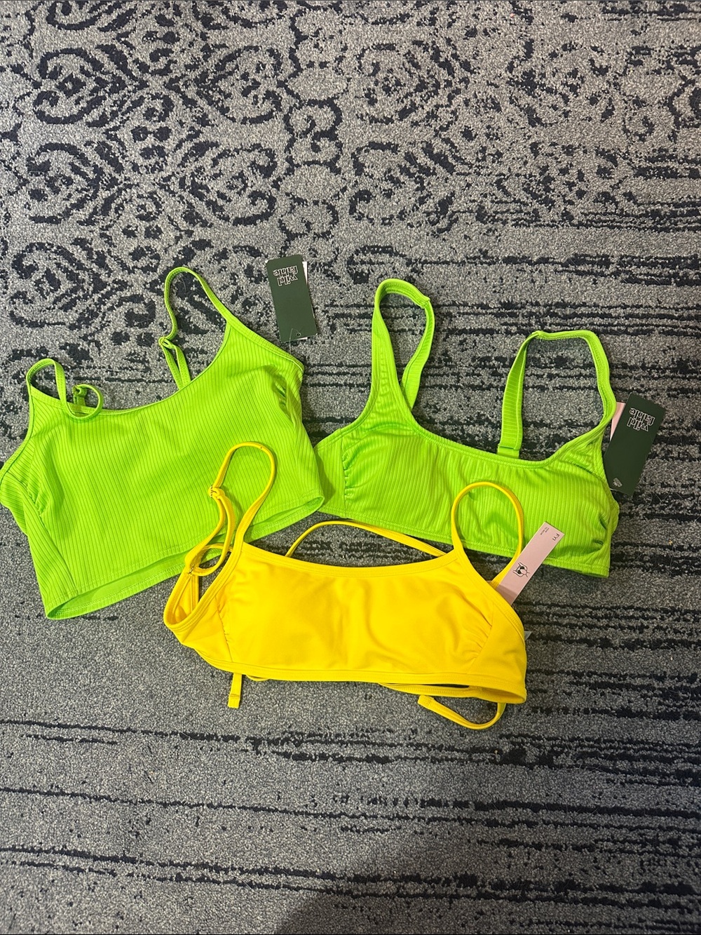 NWT WILD FABLE Bright Neon Swim Tops - Lime Green & Sunshine Yellow SIZE XS SET
